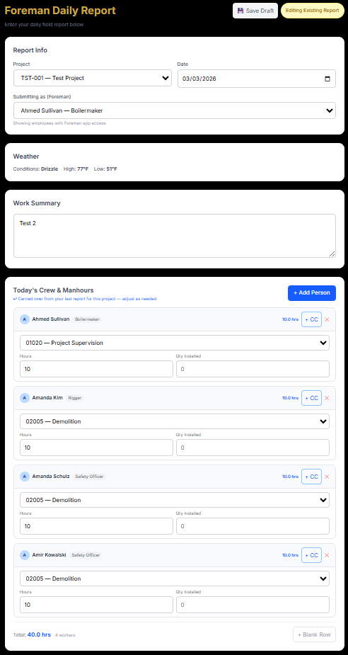 Foreman Daily Reports